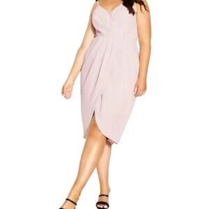City Chic Midi Dress Tulip Faux Wrap V-Neck Adjustable Strap Blush S/16 NWT